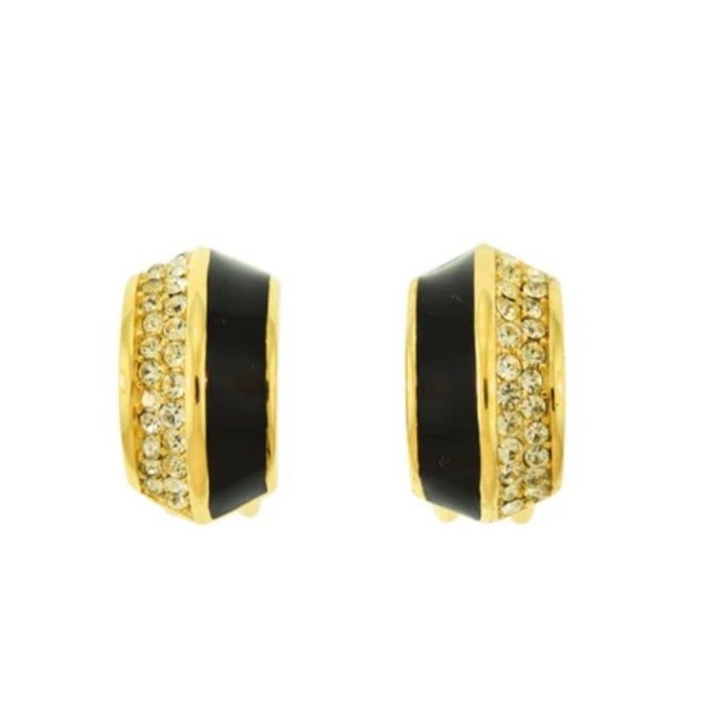 Vintage Christian Dior Gold with Black Enamel & Rhinestone Clip On Earrings